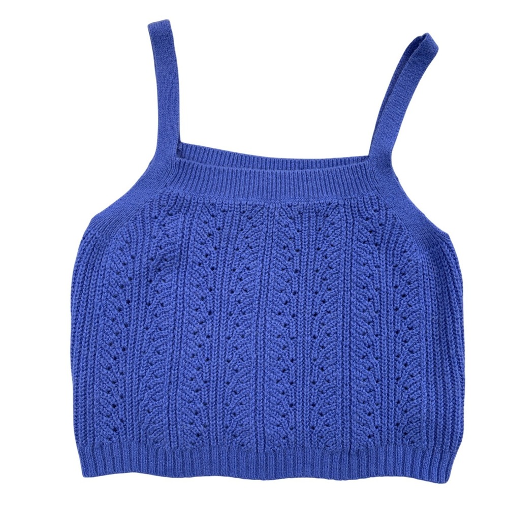 Lilly Pulitzer Knit Top Womens XL Blue Crop Crochet‎ Thin Shoulder Straps